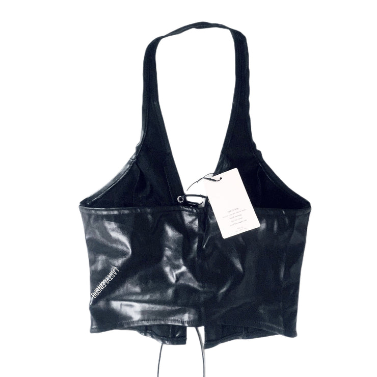 NEW Vegan Leather Black Halter Top Cross Strap As Seen on SZA XS