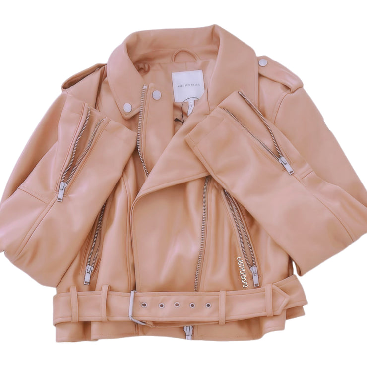 Avec Les Filles Moto Jacket Camel Tan Beige Faux Leather Size L