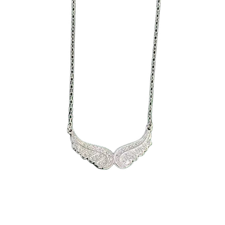 Angel Wings S925 Sterling Silver Cubic Zirconia Pendant Necklace Chain Jewelry
