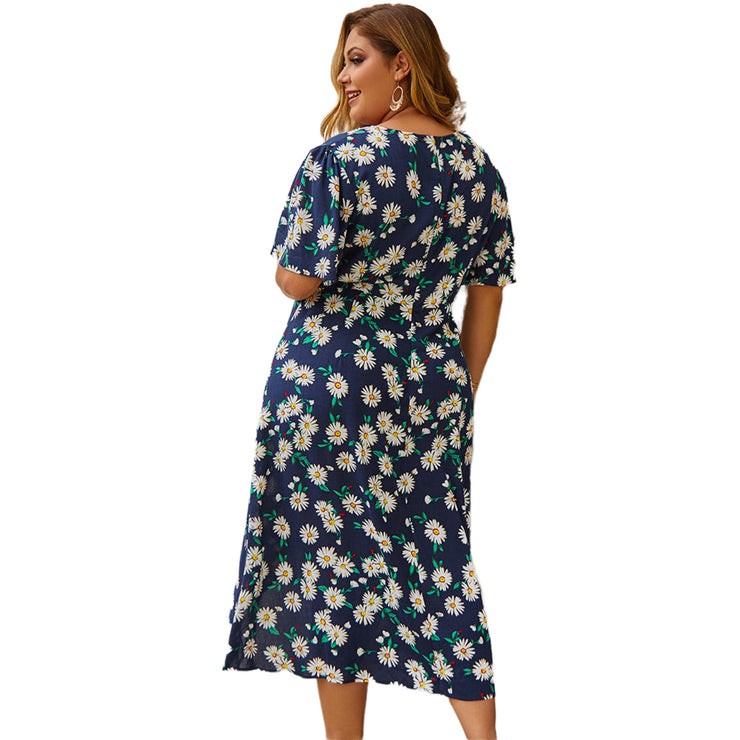 Floral Midi Dress Long Bell Sleeves in Yellow and Royal Blue Plus Size LA Style Inspo Floral Midi Dress Long Bell Sleeves in Yellow and Royal Blue Plus Size LA Style Inspo