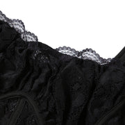 Lace Empress Cotton Midi Dress High Slit Splicing Perspective Long Sleeve Black Size S, M, L