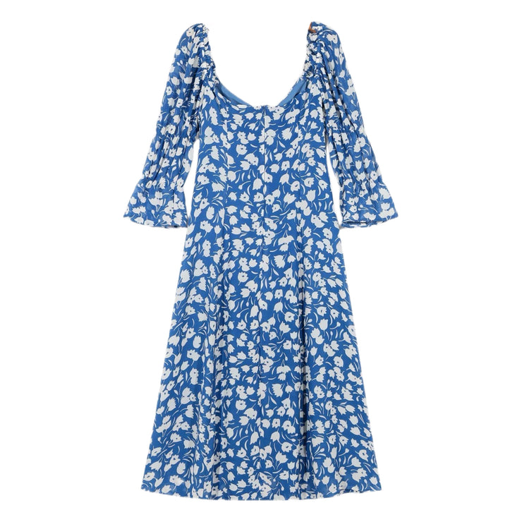 Empress Romantic Maxi Dress Asymmetrical Boho Slit Floral Blue Size S, M, L