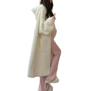 Sophie Hooded Faux Mink Long Cardigan Knit Handmade White Size S, M, L, XL, 2XL