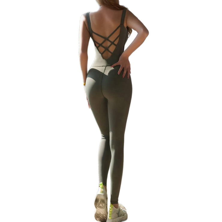 Hourglass Yoga Jumpsuit Crossed Back One-Piece Sport Suit Women&