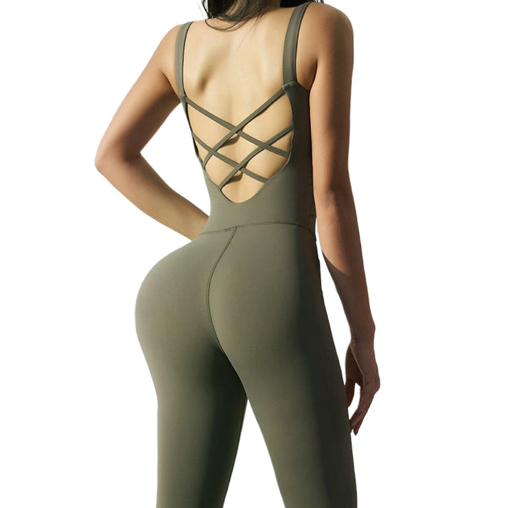 Hourglass Yoga Jumpsuit Crossed Back One-Piece Sport Suit Women&
