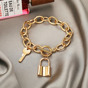 Thick Chain Charms Key & Lock Pendant Anklet Gold Bracelet for Knowledge, Success and Safety