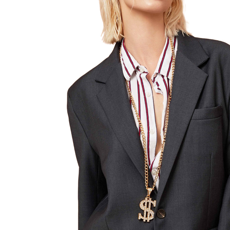 Oversized Exaggerated Money Dollar Sign Necklace Diamond-Studded Hip Hop Jewelry Gold