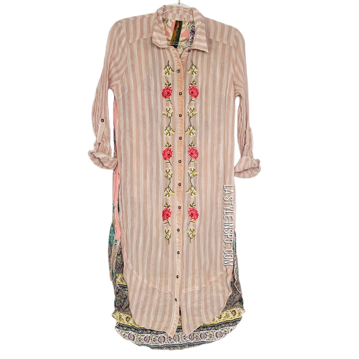 Free People Boho Dress Long Sleeve Beige XS