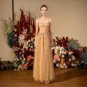 Princesse Sparkly Crystals Beaded Wedding Maxi Dress in Nude Champagne Size XS, S, M, L