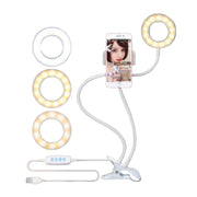 Clamp-On LED Desk Ring Light with 3 Lighting Modes & Adjustable Stand for iPhone in Black or White