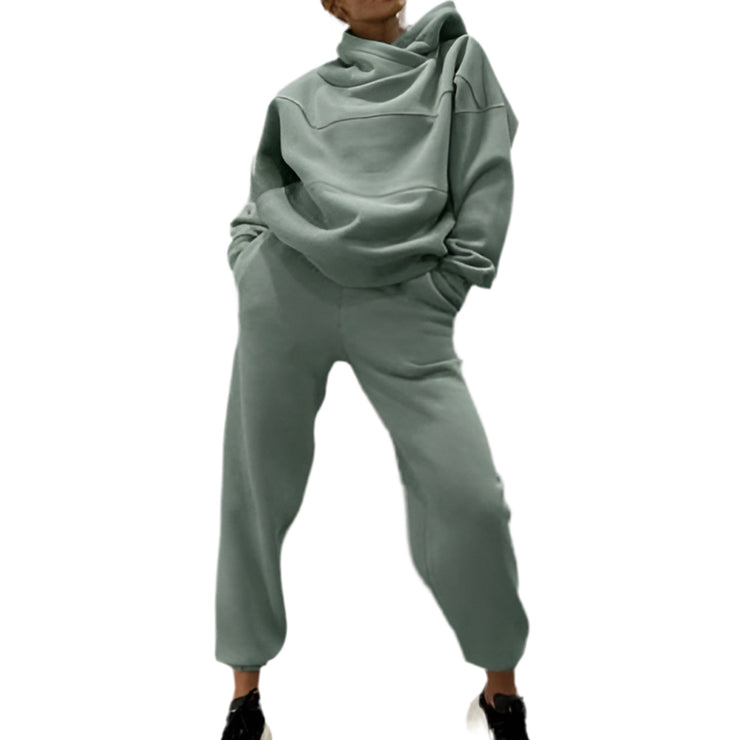 Luxe Oversized Women 2 PCS Sport Set Hoodie and Pants Solid Suit in White, Grey Heather, Black, Limestone in Sizes S, M, L, XL, 2XL, 3XL, 4XL, 5XL