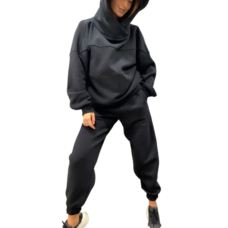 Luxe Oversized Women 2 PCS Sport Set Hoodie and Pants Solid Suit in White, Grey Heather, Black, Limestone in Sizes S, M, L, XL, 2XL, 3XL, 4XL, 5XL