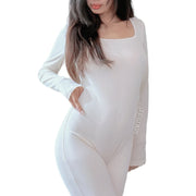 Women's Yoga Fitness Outfit Jumpsuit Workout Long Sleeve Squared Collar One Piece Suit Size S, M, L, XL, 2XL