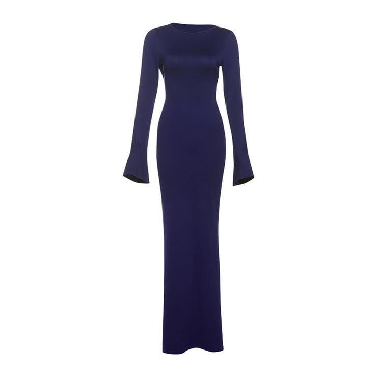 Blake Red Carpet Backless Long Sleeved Maxi Dress in Blue Navy Size S, M, L
