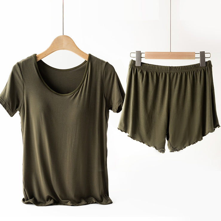 Comfy Womens Yoga Set 2 PCS Strappy T-shirt with Undershirt Sport Bra and Exercise Shorts Solid Color Suit Sizes M, L, XL