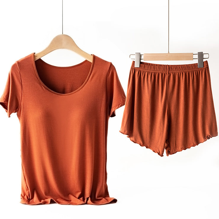 Comfy Womens Yoga Set 2 PCS Strappy T-shirt with Undershirt Sport Bra and Exercise Shorts Solid Color Suit Sizes M, L, XL