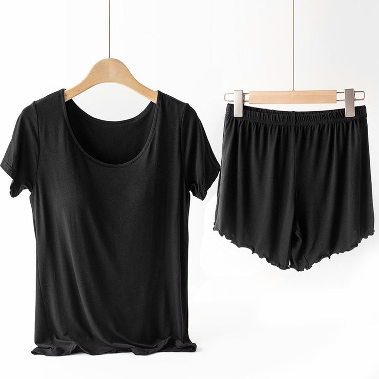 Comfy Womens Yoga Set 2 PCS Strappy T-shirt with Undershirt Sport Bra and Exercise Shorts Solid Color Suit Sizes M, L, XL