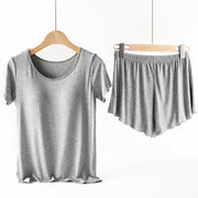 Comfy Womens Yoga Set 2 PCS Strappy T-shirt with Undershirt Sport Bra and Exercise Shorts Solid Color Suit Sizes M, L, XL