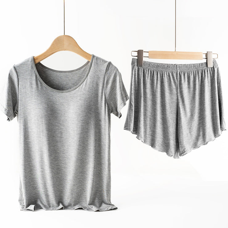 Comfy Womens Yoga Set 2 PCS Strappy T-shirt with Undershirt Sport Bra and Exercise Shorts Solid Color Suit Sizes M, L, XL