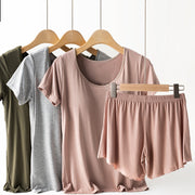 Comfy Womens Yoga Set 2 PCS Strappy T-shirt with Undershirt Sport Bra and Exercise Shorts Solid Color Suit Sizes M, L, XL