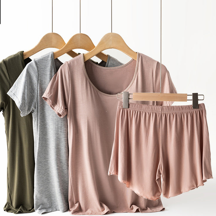 Comfy Womens Yoga Set 2 PCS Strappy T-shirt with Undershirt Sport Bra and Exercise Shorts Solid Color Suit Sizes M, L, XL