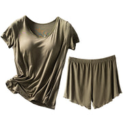 Comfy Womens Yoga Set 2 PCS Strappy T-shirt with Undershirt Sport Bra and Exercise Shorts Solid Color Suit Sizes M, L, XL