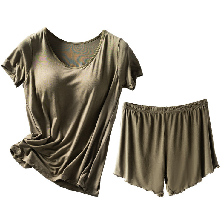 Comfy Womens Yoga Set 2 PCS Strappy T-shirt with Undershirt Sport Bra and Exercise Shorts Solid Color Suit Sizes M, L, XL