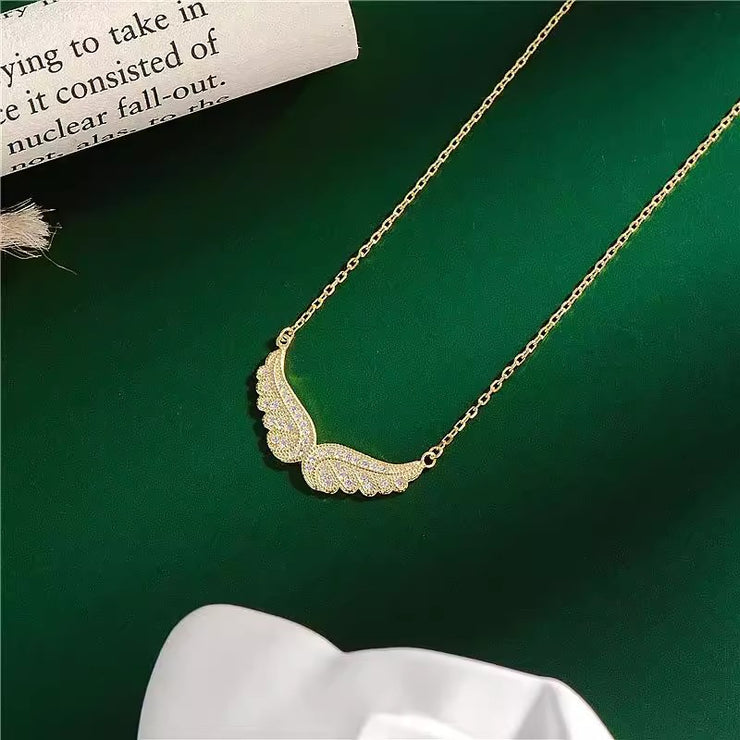 Angel Wings S925 Sterling Silver Cubic Zirconia Pendant Necklace Chain Jewelry