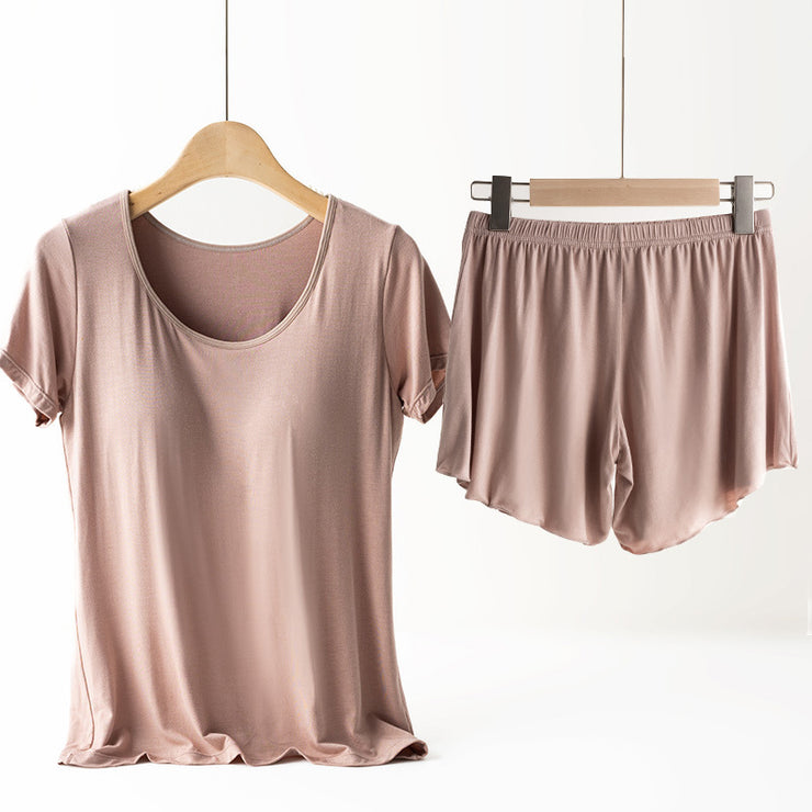 Comfy Womens Yoga Set 2 PCS Strappy T-shirt with Undershirt Sport Bra and Exercise Shorts Solid Color Suit Sizes M, L, XL