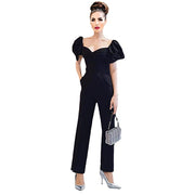 Socialite High Waisted Jumpsuit Puffed Sleeve Asymmetrical Black Size S, M, L, XL