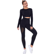 Yoga Crop Top Long Sleeve Striped Fitness Size XS, S, M, L