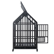 Butch House Heavy Duty Dog Kennel Pet Cage With Triangular Roof and Windows color Black