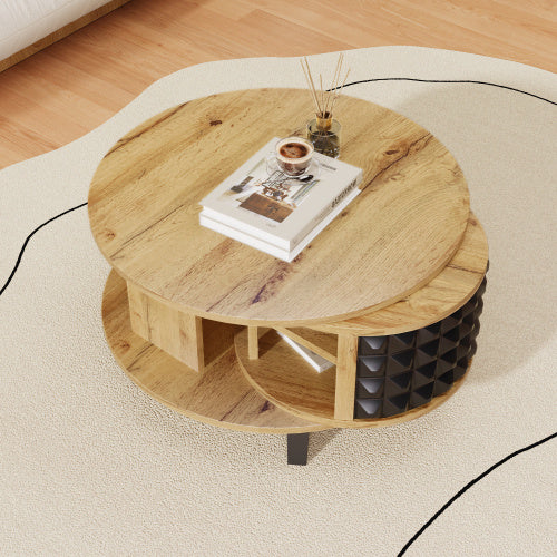 Rebel Spike Art Deco Modern Coffee Table with Rotating Storage Made of Particle Board Color Natural Wood with Black