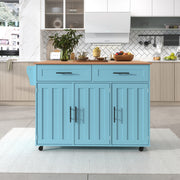 Tulum Impressions Kitchen Island Fiberboard Dining Cart Bookcase With Wood Folding Tabletop in Turquoise 51” x 28” x 36”