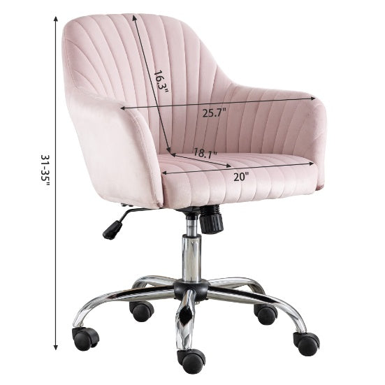 Pacific Seashell Inspo Modern Chair with Wheels Height Adjustable Casters Home Office Leisure Accent in Pink Velvet 25” x 20” x 32”