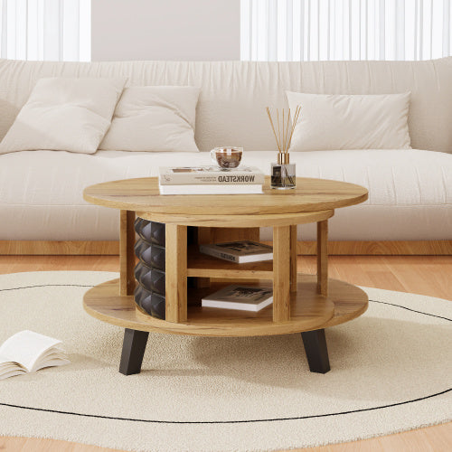 Rebel Spike Art Deco Modern Coffee Table with Rotating Storage Made of Particle Board Color Natural Wood with Black