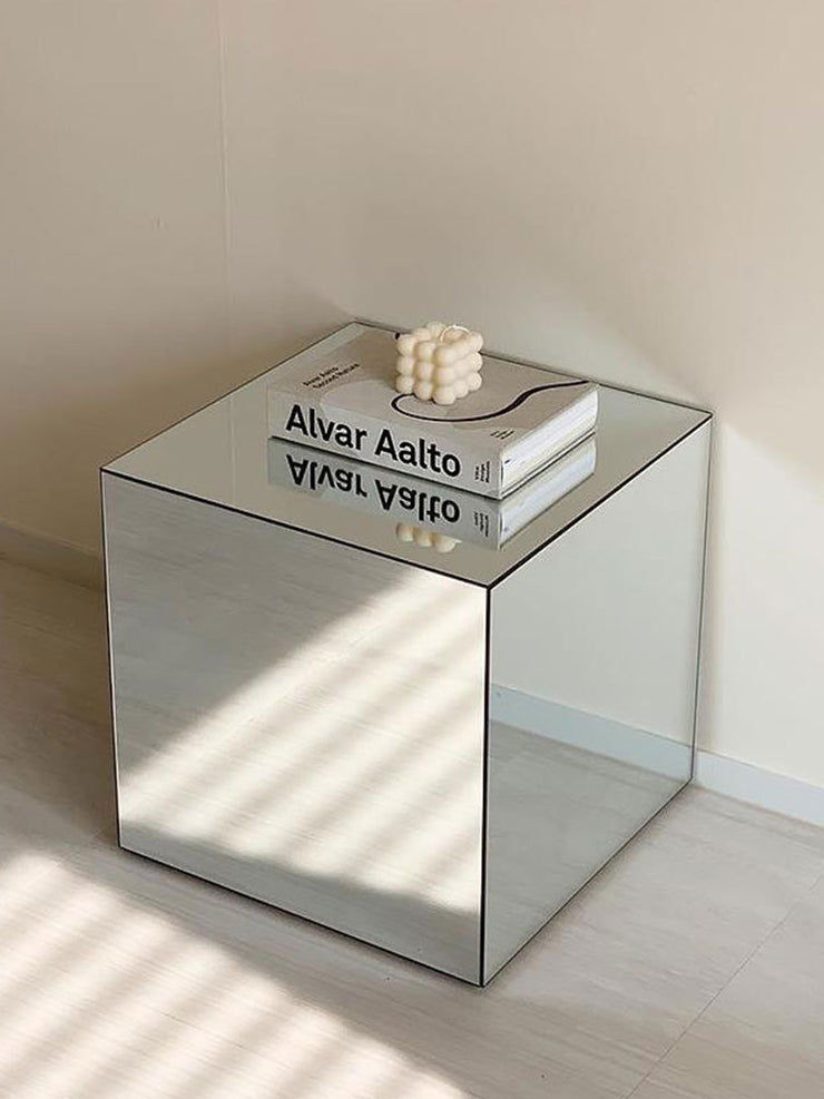 Minimal Cube 3D Mirror Acrylic Rare Coffee Table Bedside Table Decor in Silver and Gold