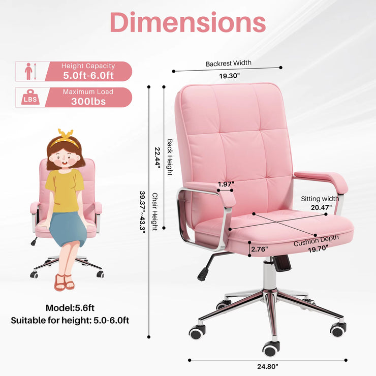 Malibu Executive Office Chair Computer Desk Faux Leather Swivel Lift in Pink, White, or Brown Caramel