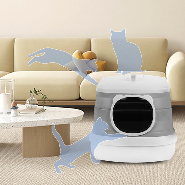 Sunday Whiskers The Incredibly Oversized Foldable Litter Box Fully Enclosed for Cats and Bunnies Color Light Gray