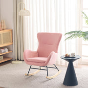 Deluxe Teddy Velvet Rocking Chair Modern-style leisure single sofa in Baby Pink