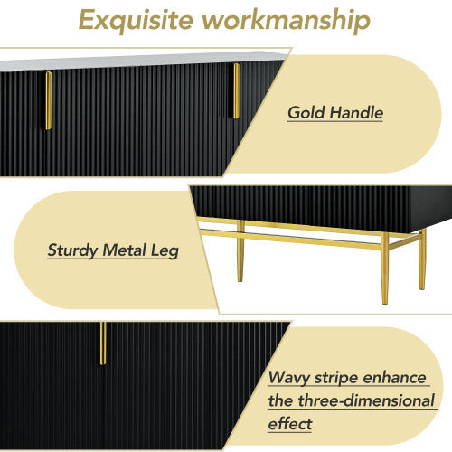 Bauhaus Sleek Elegance Modern 4-door Sideboard Minimalist Style Buffet Cabinet with Gold Metal Handle and Legs