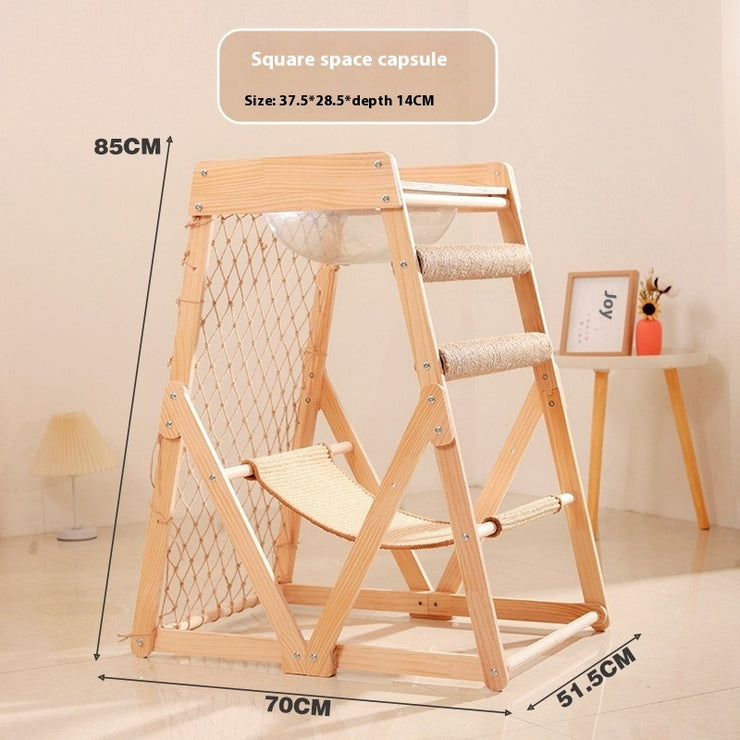 Intelligent Tower Pet Column Toy Solid Wood Frame for Play, Scratch, Chew and Climb for Cats and Bunnies