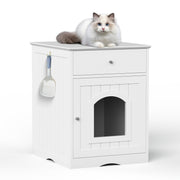 The Frenchie White House Wooden Pet House Furniture Litter Box Fence With Drawers for Cat, Bunny and Other Pets