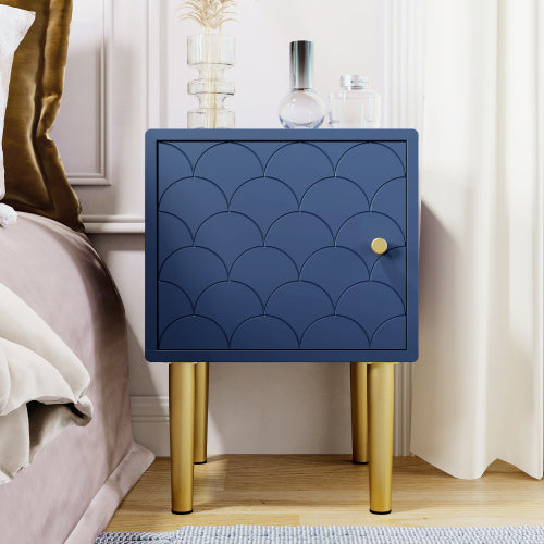 Royal Blue Ocean Home (Set of 2) Solid Nightstands, Wood Bedside Tables with Gold Legs Size 19.69” x 13.78” x 13.78”