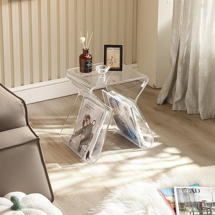 Porta Luxurious Rare Acrylic Clear Coffee Table Art Bedside 14.57” x 11.81” x 16.93” in Transparent, Orange, Blue, Gray and Olive Green