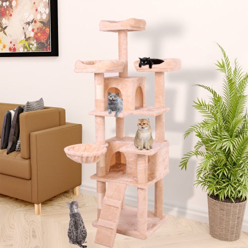 Strawberry Days Fun Times Cat Toy Luxurious Multi Levels Climbing Frame in In Milky Light Pink 19” x 18” x 63”