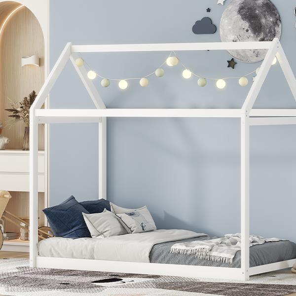 Mont Blanc Single Chalet Bed Canopy House Pine Wood Color White 76.1” x 41.5” x 70.9”