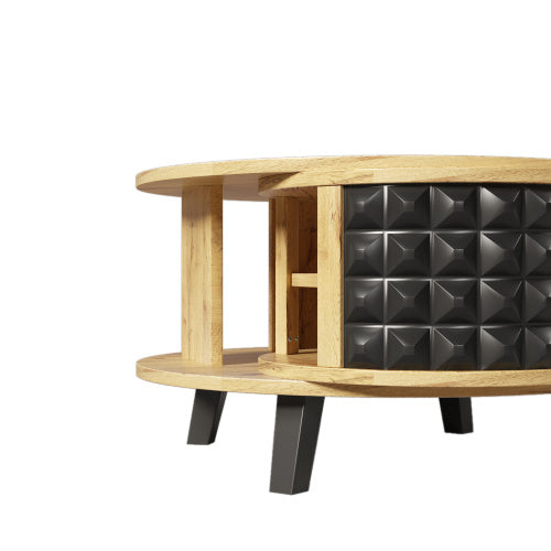 Rebel Spike Art Deco Modern Coffee Table with Rotating Storage Made of Particle Board Color Natural Wood with Black