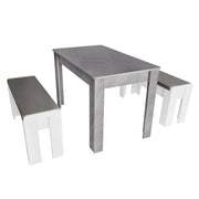 Contemporary Bottega Home (3 Pieces) Modern Chipboard Dining Table with Two Benches in White and Gray