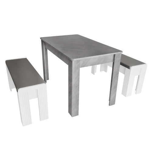 Contemporary Bottega Home (3 Pieces) Modern Chipboard Dining Table with Two Benches in White and Gray